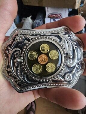 Vintage Western/Countey Silver Plated Belt Buckle with Coin Inserts